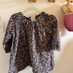 Zara Brown Floral Long-Sleeve dress with Pink & Blue Accents